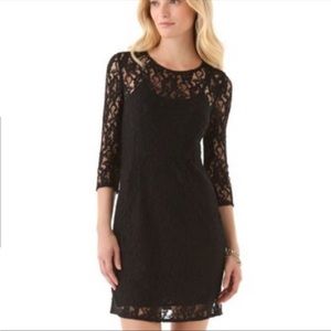 Madewell Broadway and Brome black lace 3/4 sleeve dress with black slip. Size 6